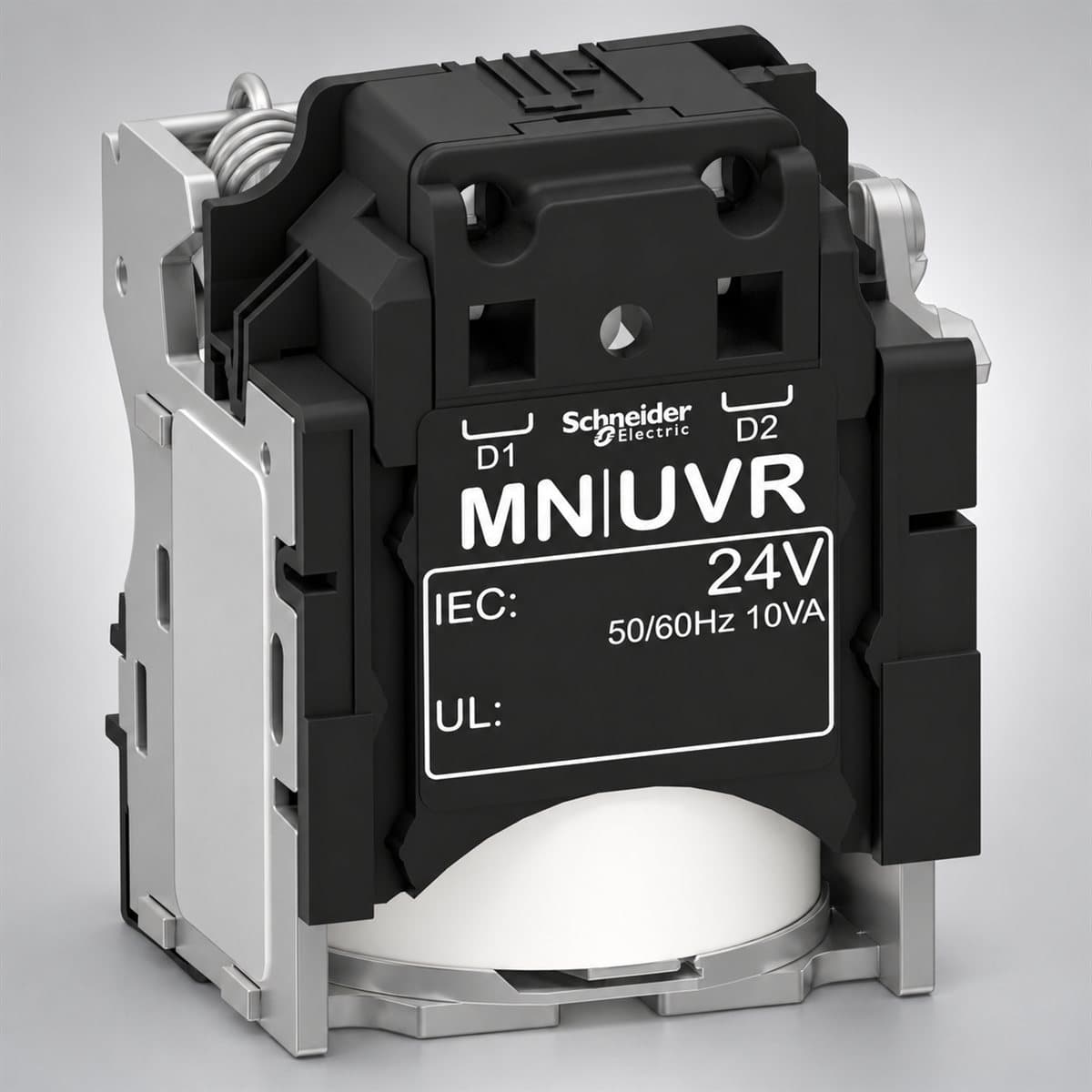 Cuộn bảo vệ thấp áp (MN) cho EasyPact EZC400/630 Schneider chụp góc nghiêng 3/4, thấy rõ mặt và cạnh bên