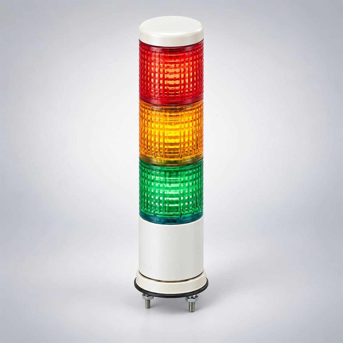 Đèn tháp Harmony XVC Ø 60mm Schneider chụp góc nghiêng 3/4, thấy rõ mặt và cạnh bên