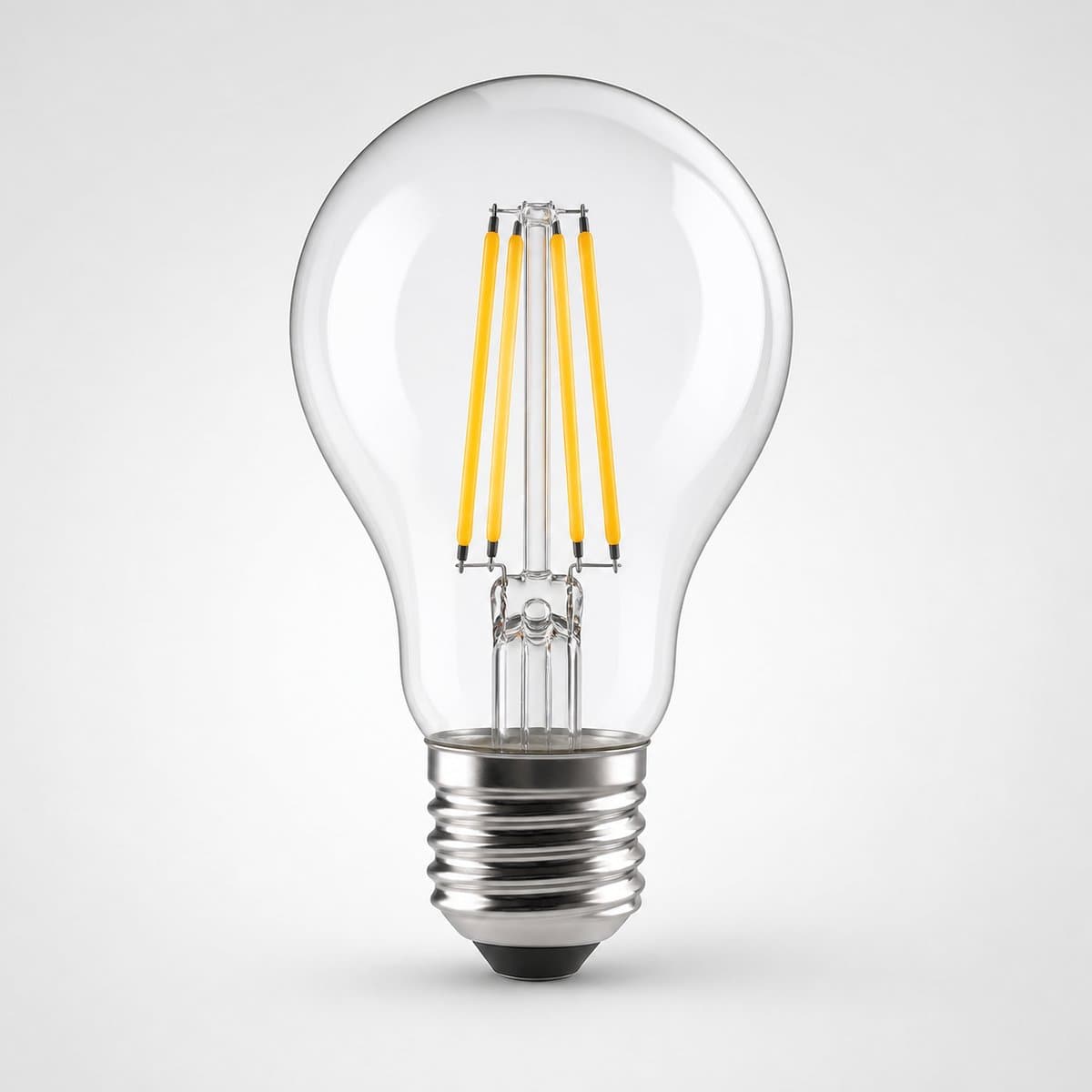 Đèn LED FILAMENT chụp góc nghiêng 3/4, thấy rõ thân và mặt bên