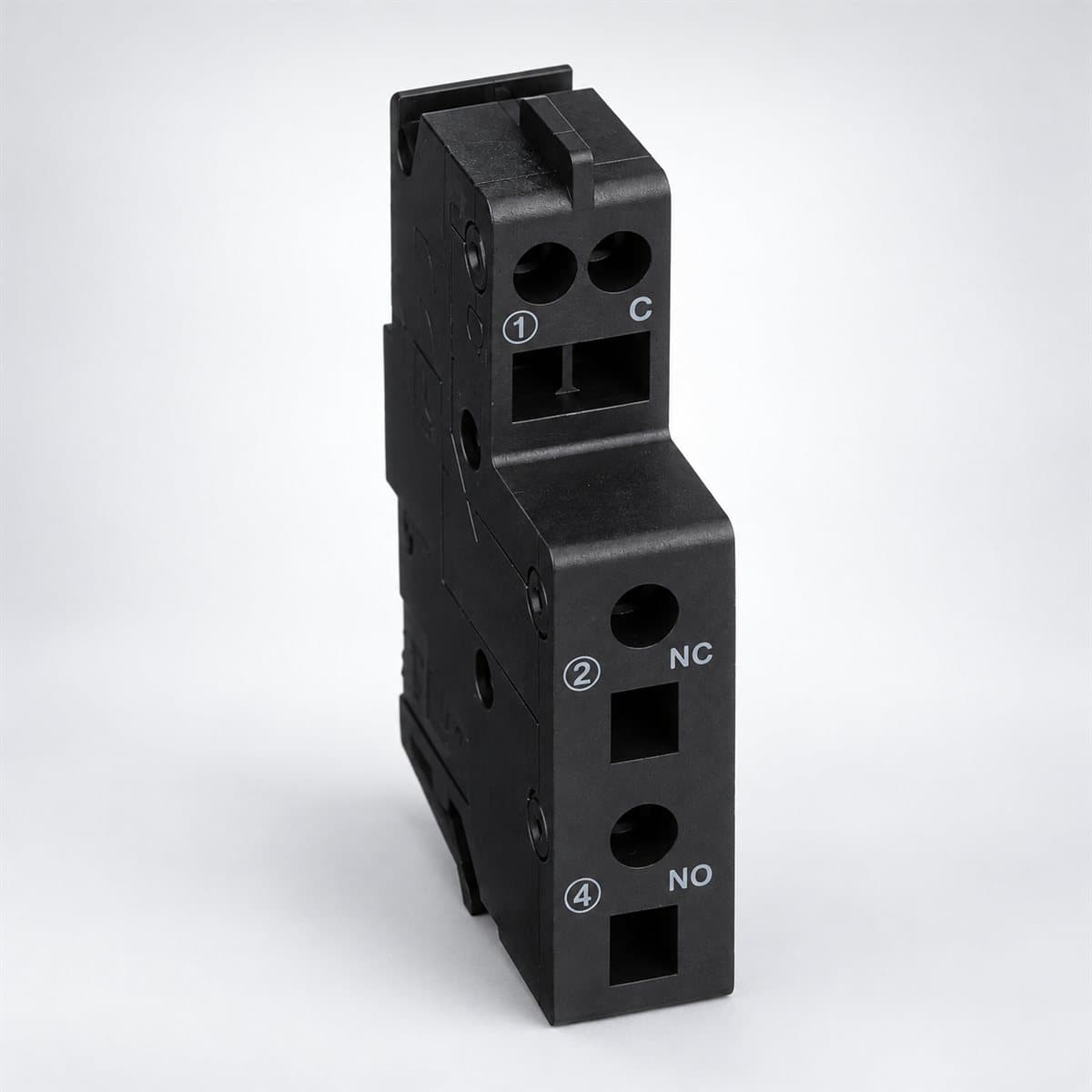 Tiếp điểm phụ OF/SD cho MCCB ComPacT NSXm Schneider chụp góc nghiêng 3/4, thấy rõ mặt và cạnh bên