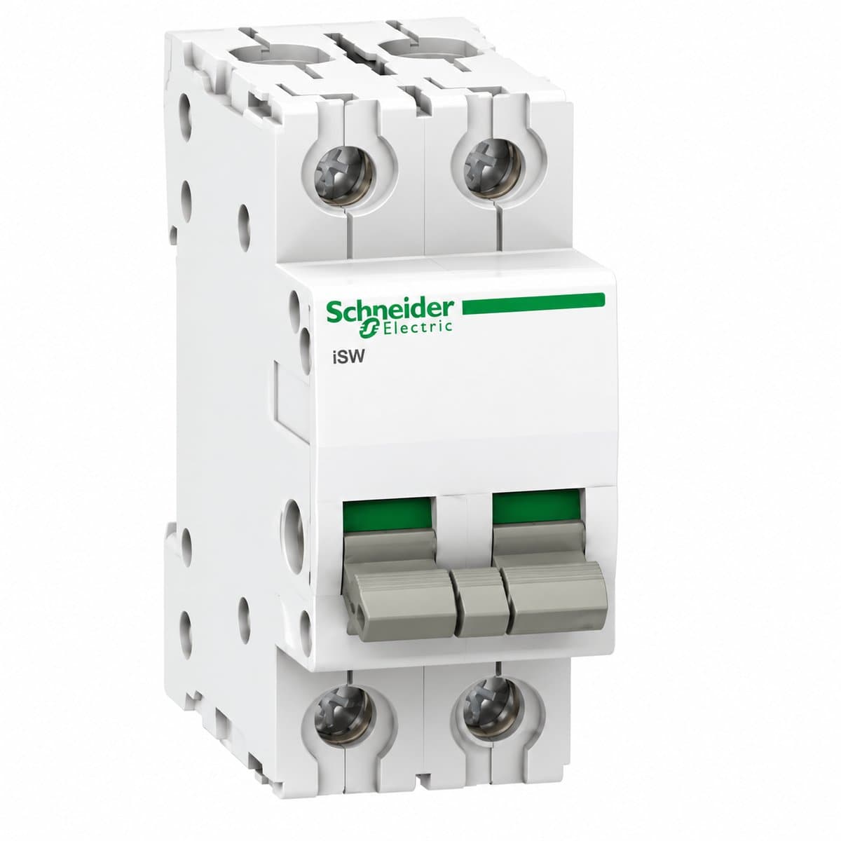 Acti9 - Rơ le xung Impulse iTL & Bộ ngắt cách ly iSW Schneider trên nền trắng, ảnh sản phẩm chính diện