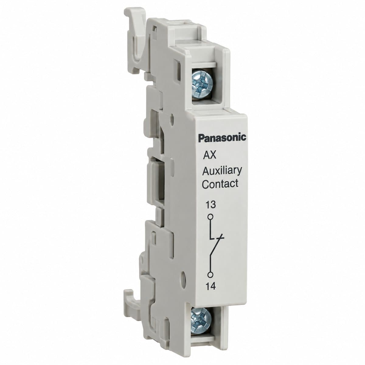 Tiếp điểm phụ báo tín hiệu, bên trái MCCB SF Panasonic trên nền trắng, ảnh sản phẩm chính diện
