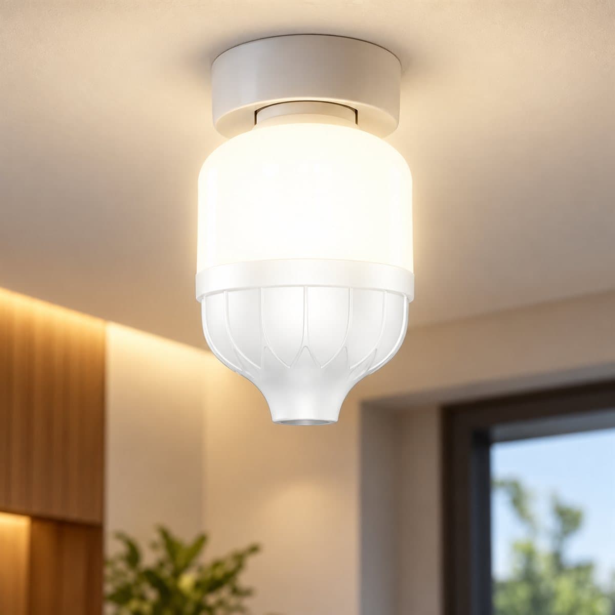 Bóng đèn LED bulb trụ E27 Lite Series Panasonic đã lắp đặt, đang chiếu sáng