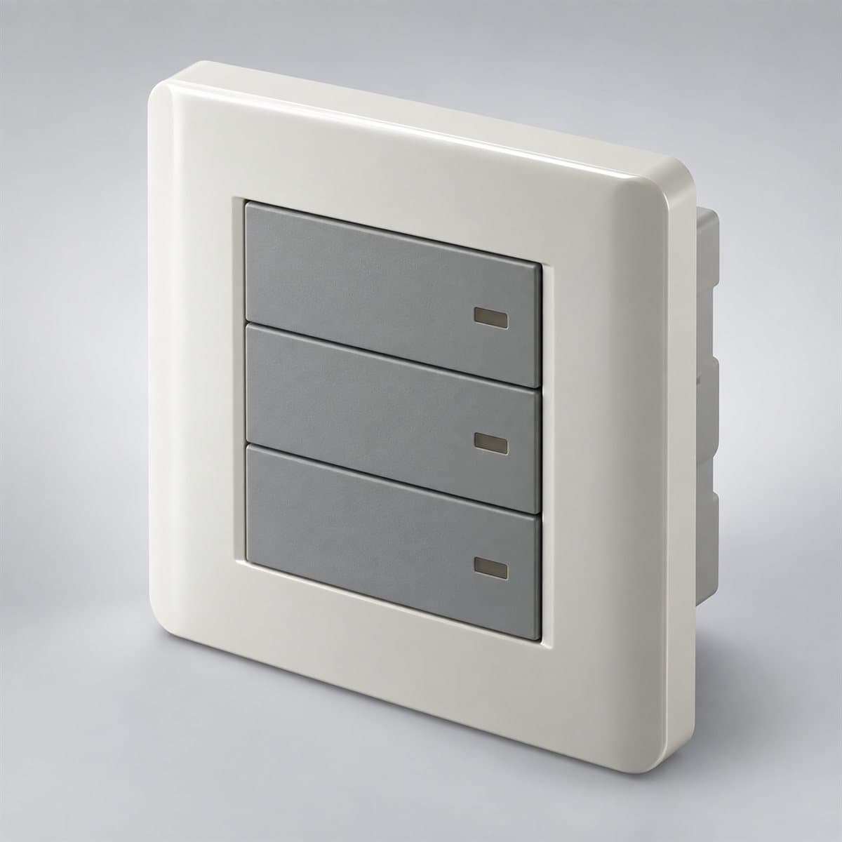 Công tắc ba 16A ZENcelo Schneider chụp góc nghiêng 3/4, thấy rõ mặt và cạnh bên