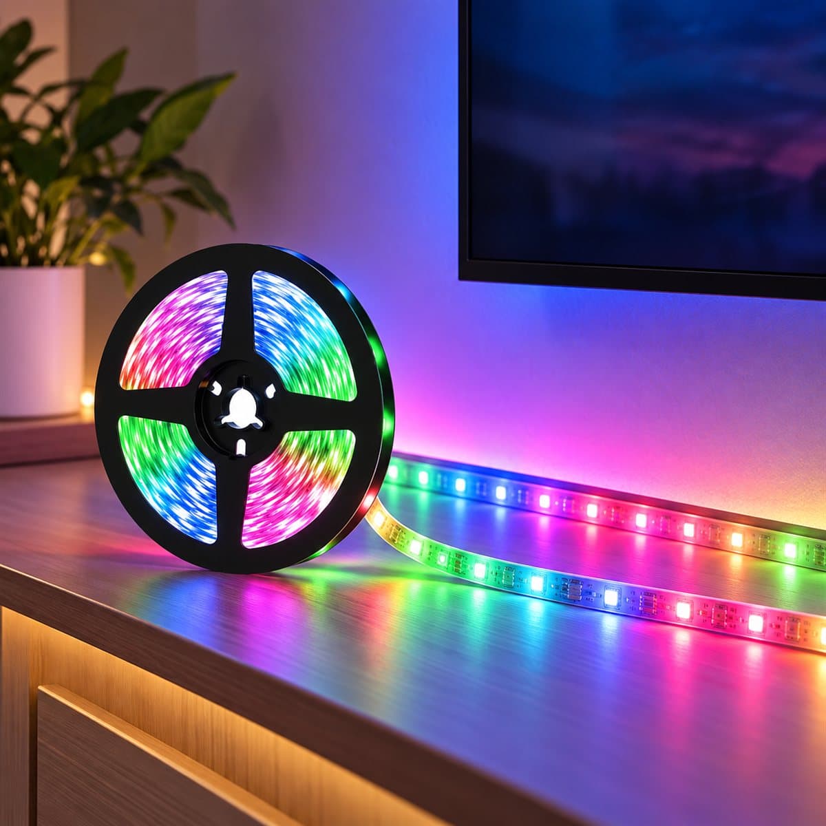 Đèn LED dây đổi màu RGB Panasonic đã lắp đặt, đang chiếu sáng