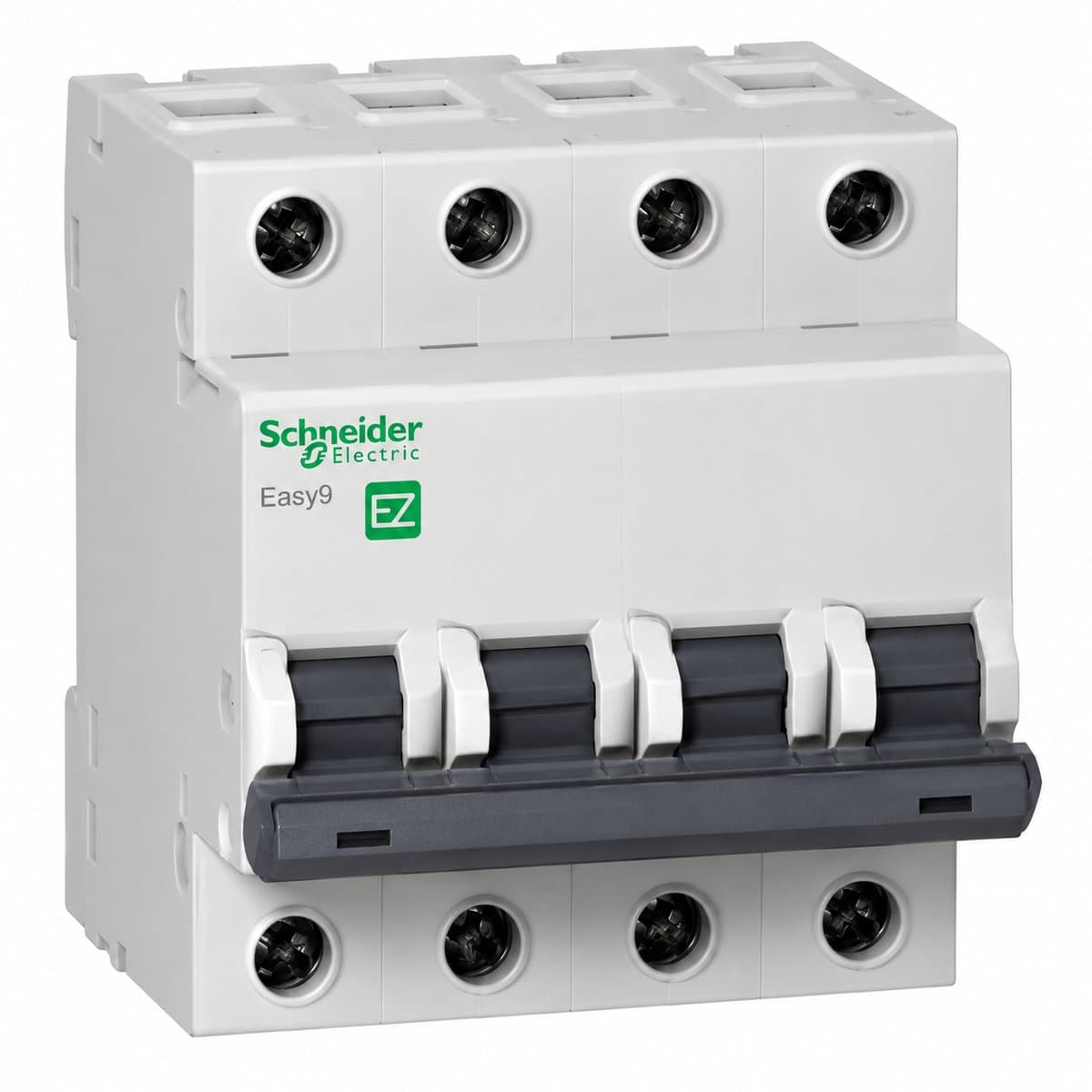 Cầu dao tự động Easy9 - MCB Schneider trên nền trắng, ảnh sản phẩm chính diện