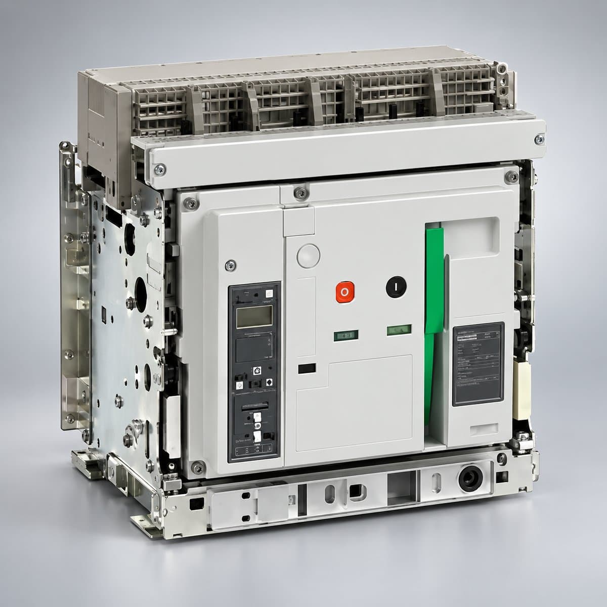 ACB EasyPact EVS 800 - 4000A Schneider chụp góc nghiêng 3/4, thấy rõ mặt và cạnh bên