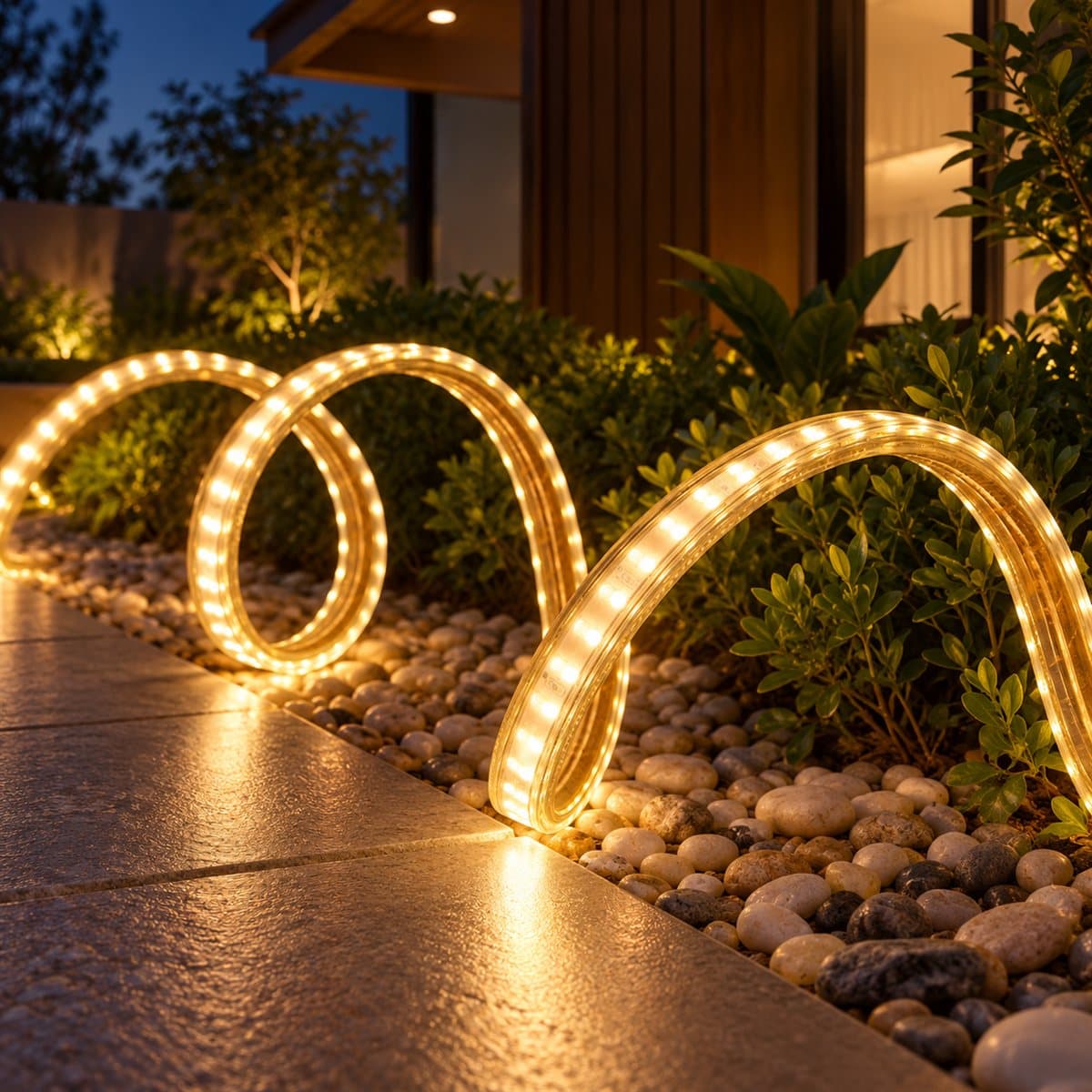 Đèn LED dây ngoài trời 220V Panasonic đã lắp đặt, đang chiếu sáng