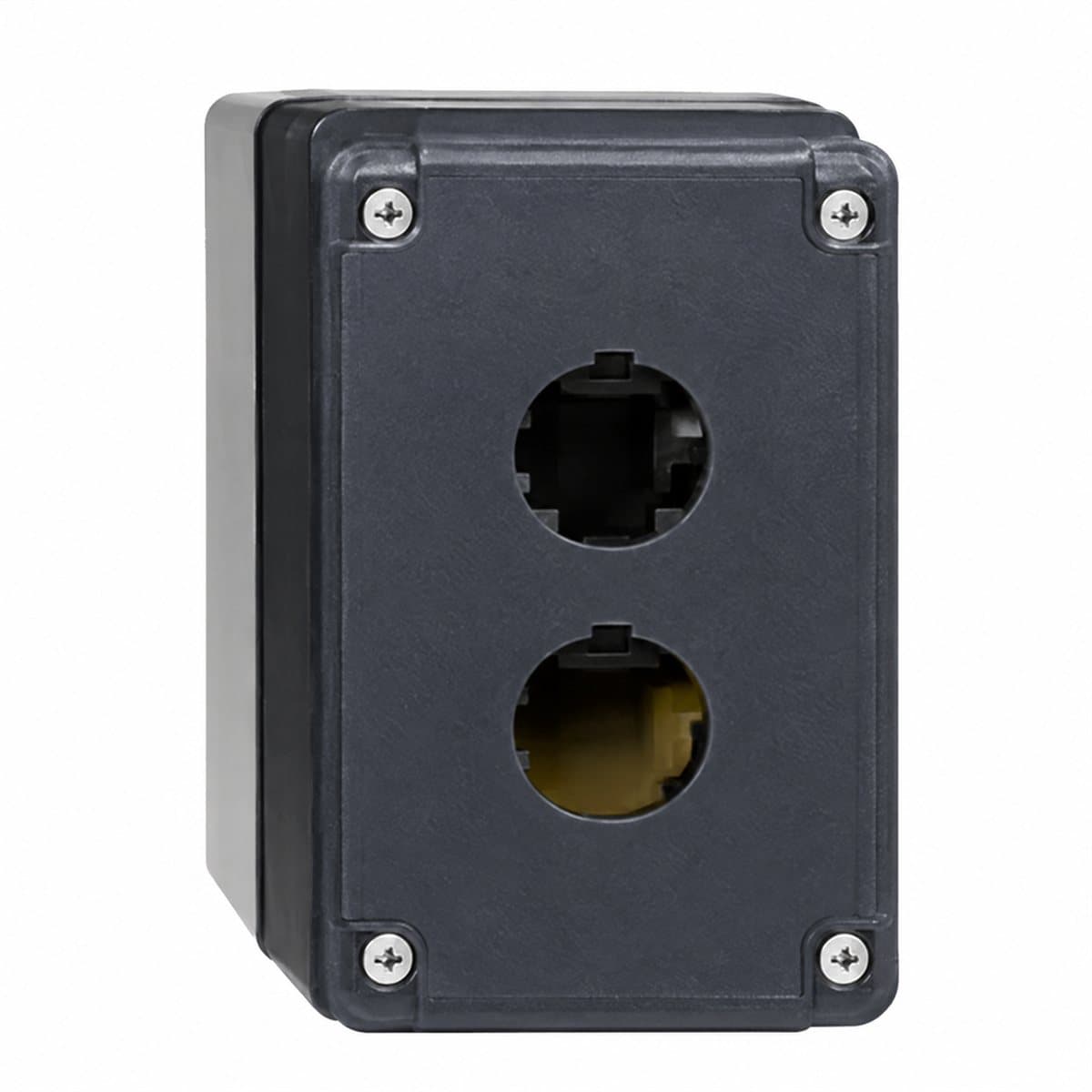 Hộp điều khiển rỗng Harmony XAL cho XB7 Schneider trên nền trắng, ảnh sản phẩm chính diện