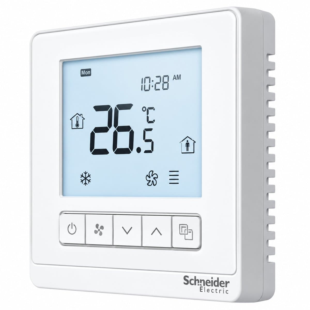 Bộ điều khiển nhiệt độ SpaceLogic TC900 Schneider trên nền trắng, ảnh sản phẩm chính diện