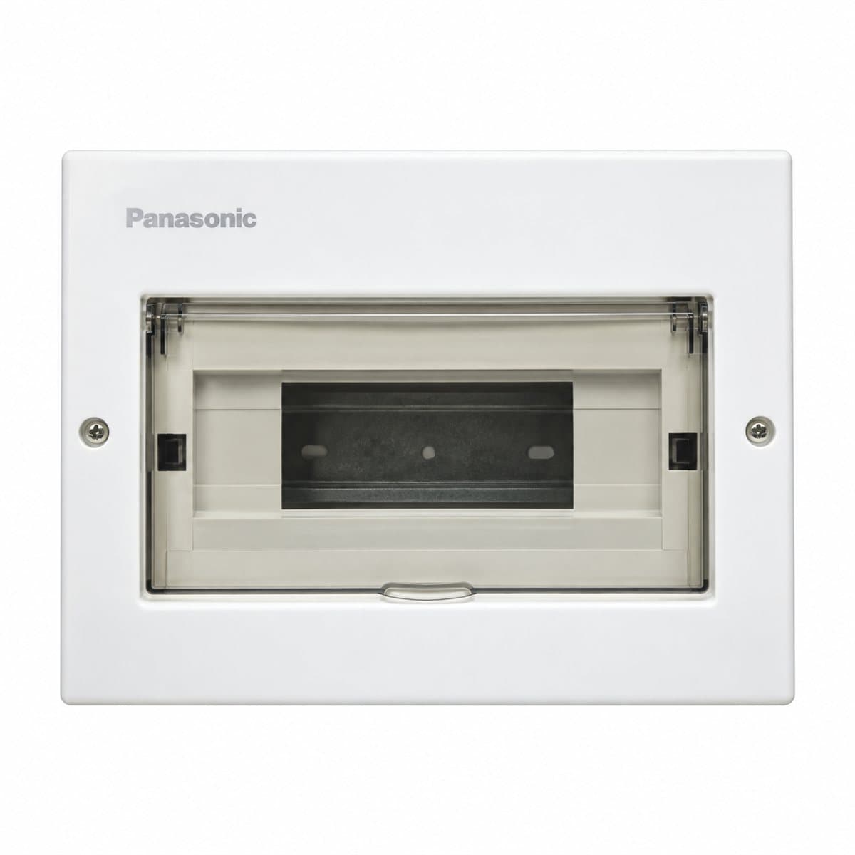 Tủ điện mặt nhựa, đế kim loại Panasonic trên nền trắng, ảnh sản phẩm chính diện