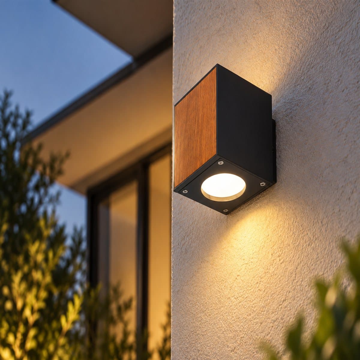 Đèn gắn tường ngoài trời LED NBL2613WD Panasonic đã lắp đặt, đang chiếu sáng