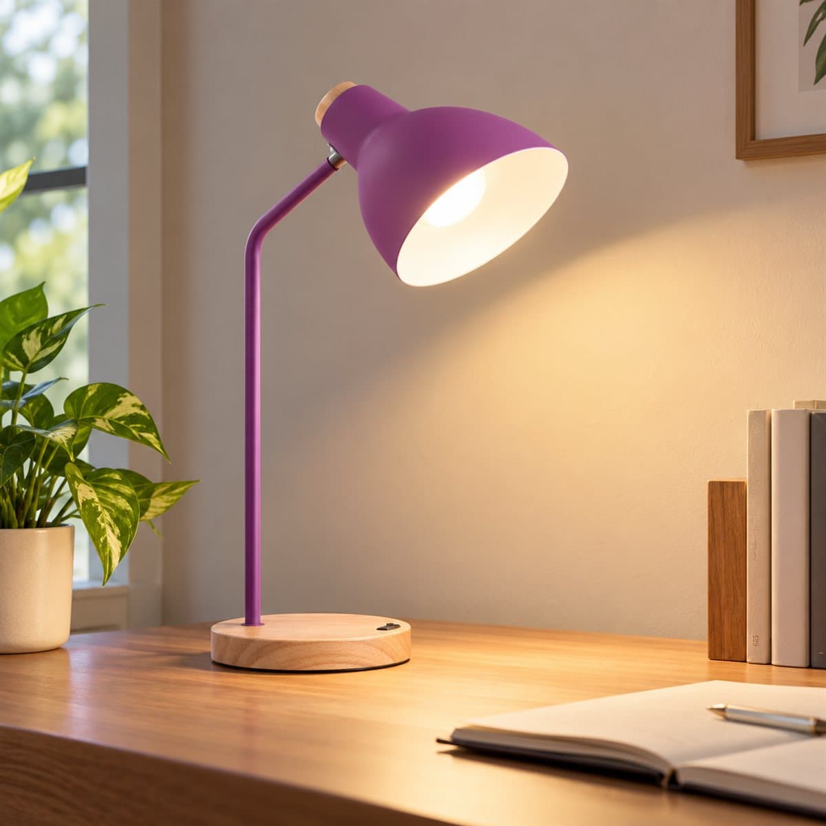 Đèn bàn trang trí đui E27 NDKC03 Panasonic đã lắp đặt, đang chiếu sáng