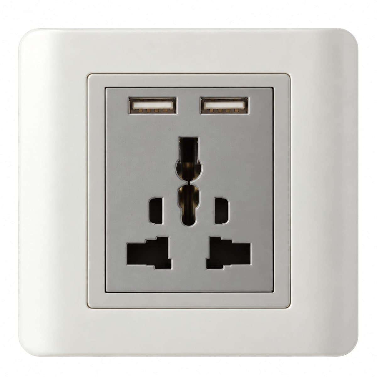 Ổ cắm đa năng + sạc USB ZENcelo Schneider trên nền trắng, ảnh sản phẩm chính diện