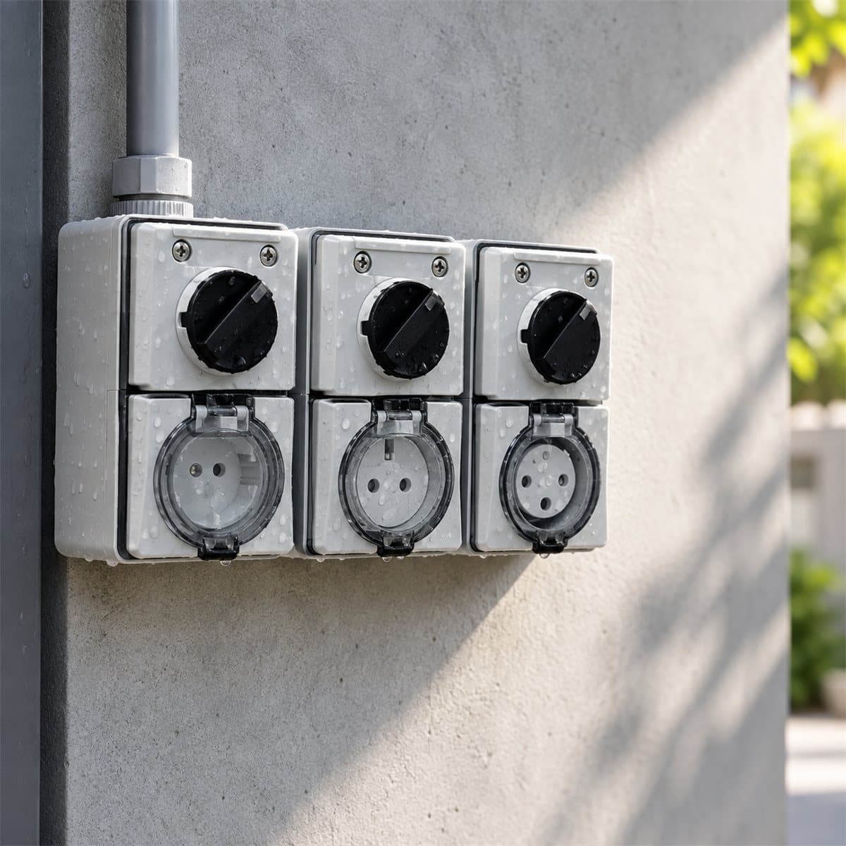 Ổ cắm nổi có hộp chống nước S56 Schneider đã lắp đặt trong nhà