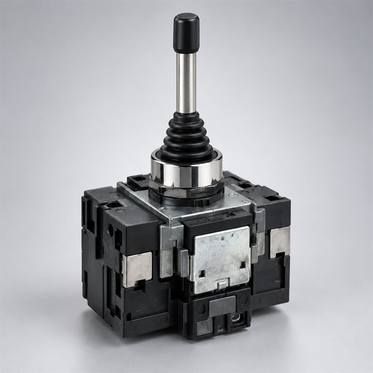 Cần điều khiển joystick Harmony XD 2 tốc độ Schneider chụp góc nghiêng 3/4, thấy rõ mặt và cạnh bên