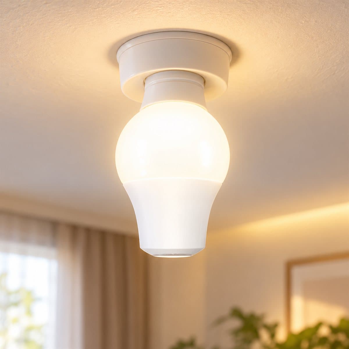 Bóng đèn LED bulb tròn E27 Lite Series Panasonic đã lắp đặt, đang chiếu sáng