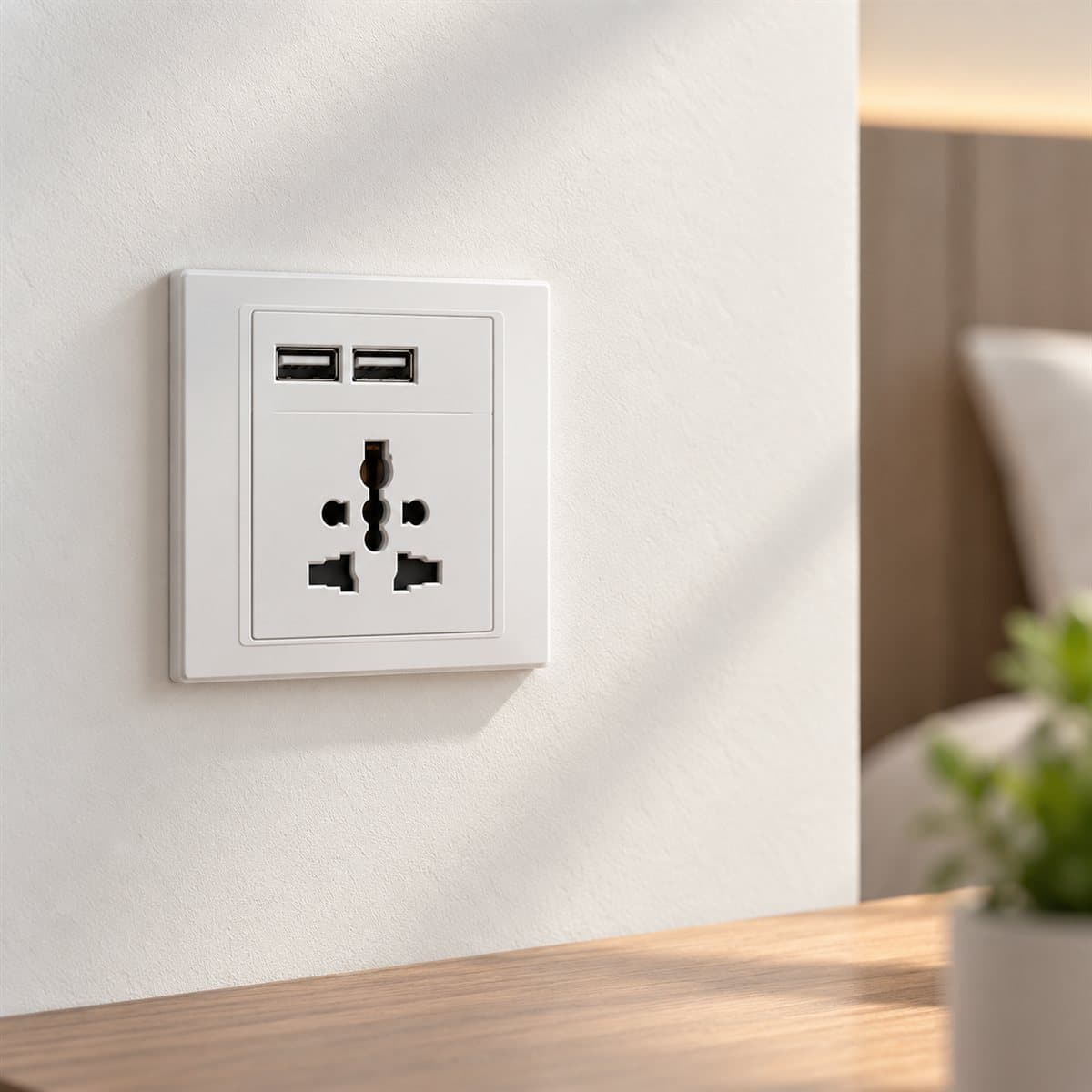 Ổ cắm đa năng và sạc USB đôi Vivace Schneider đã lắp đặt trong nhà
