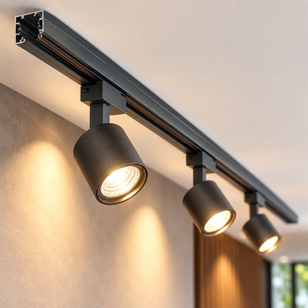 Thanh ray T2 cho đèn track light Panasonic đã lắp đặt, đang chiếu sáng