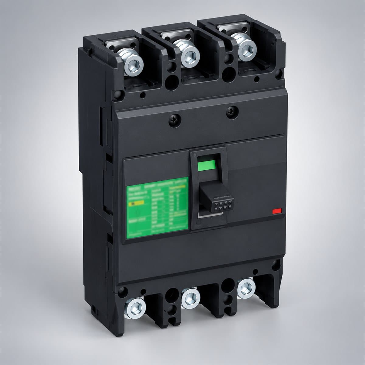 MCCB EasyPact EZC250 Schneider chụp góc nghiêng 3/4, thấy rõ mặt và cạnh bên
