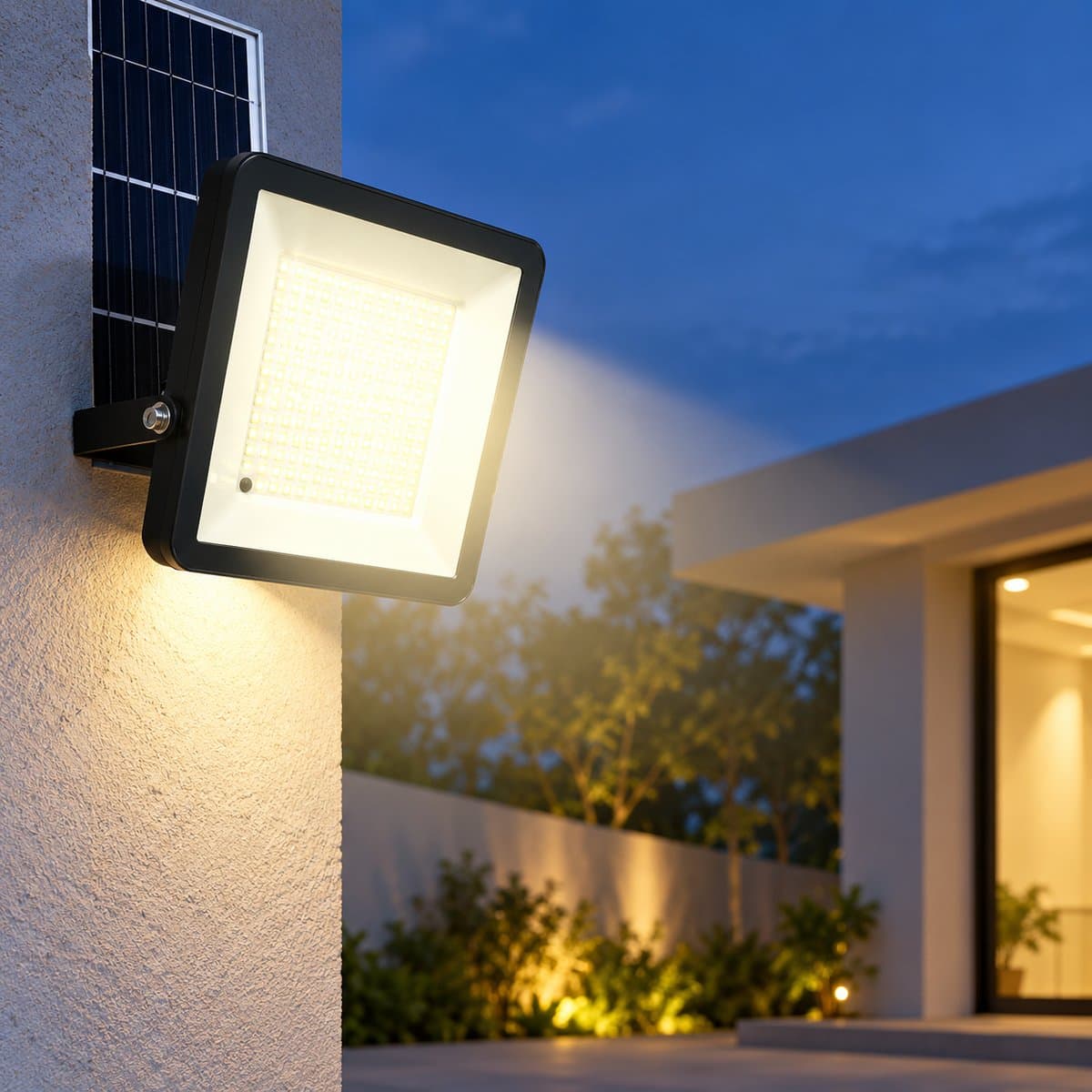 Đèn pha, đèn pha solar Sunny Panasonic đã lắp đặt, đang chiếu sáng