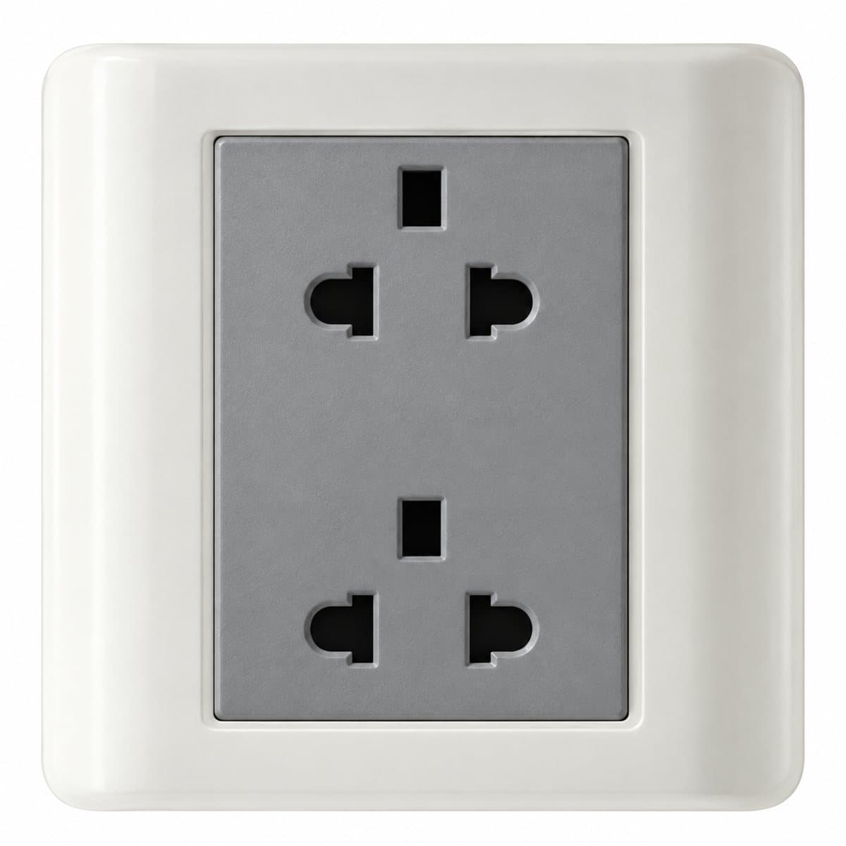 Ổ cắm đôi 3 chấu 16A ZENcelo Schneider trên nền trắng, ảnh sản phẩm chính diện