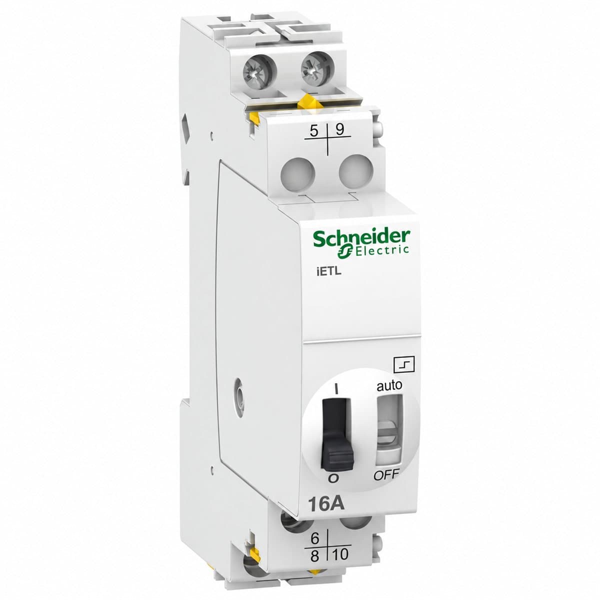 Mô-đun mở rộng cho rơ le xung Acti9 iTL Schneider trên nền trắng, ảnh sản phẩm chính diện