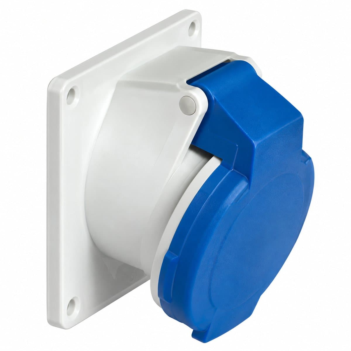 Ổ cắm gắn tủ nghiêng công nghiệp PK Schneider trên nền trắng, ảnh sản phẩm chính diện