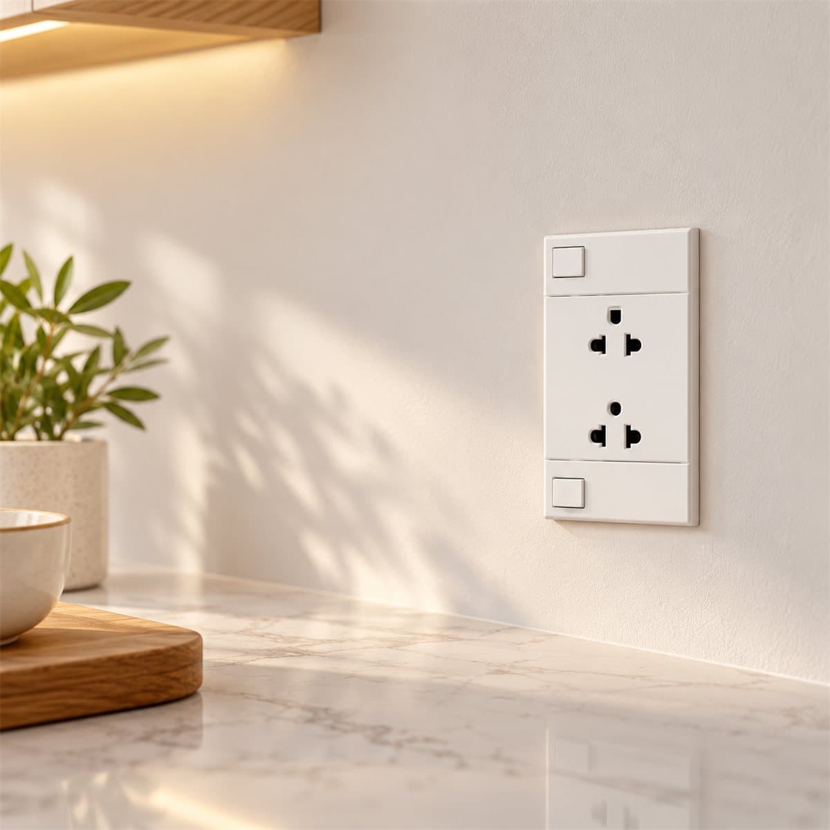 Bộ ổ cắm đôi 3 chấu có công tắc AvatarOn A Schneider đã lắp đặt trong nhà