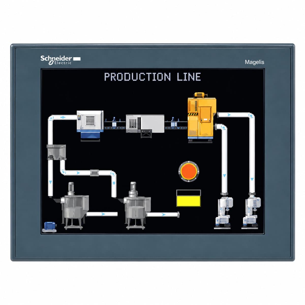 Màn hình cảm ứng HMI Harmony GTO Schneider trên nền trắng, ảnh sản phẩm chính diện