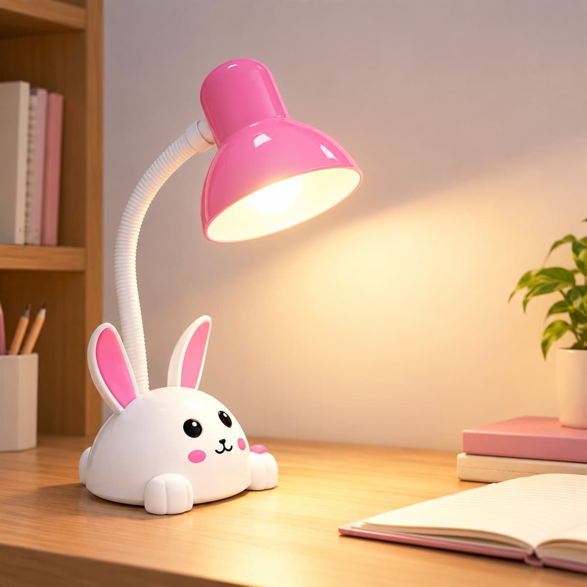 Đèn bàn trang trí đui E27 thỏ NDKC01 Panasonic đã lắp đặt, đang chiếu sáng