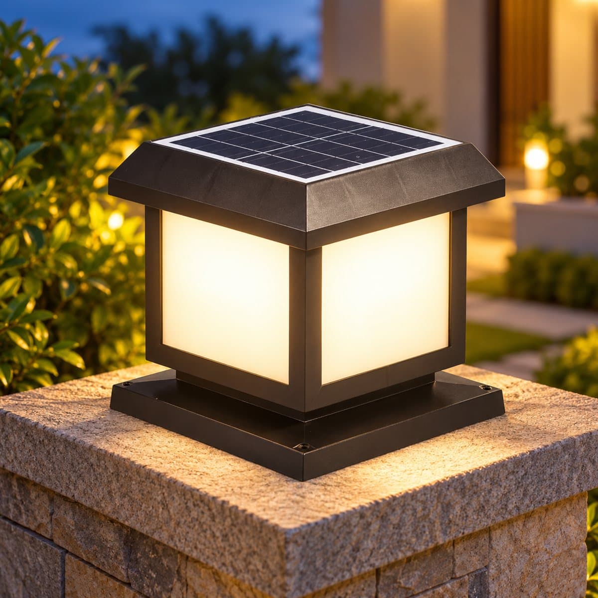 Đèn solar sân vườn NTZ10 Panasonic đã lắp đặt, đang chiếu sáng