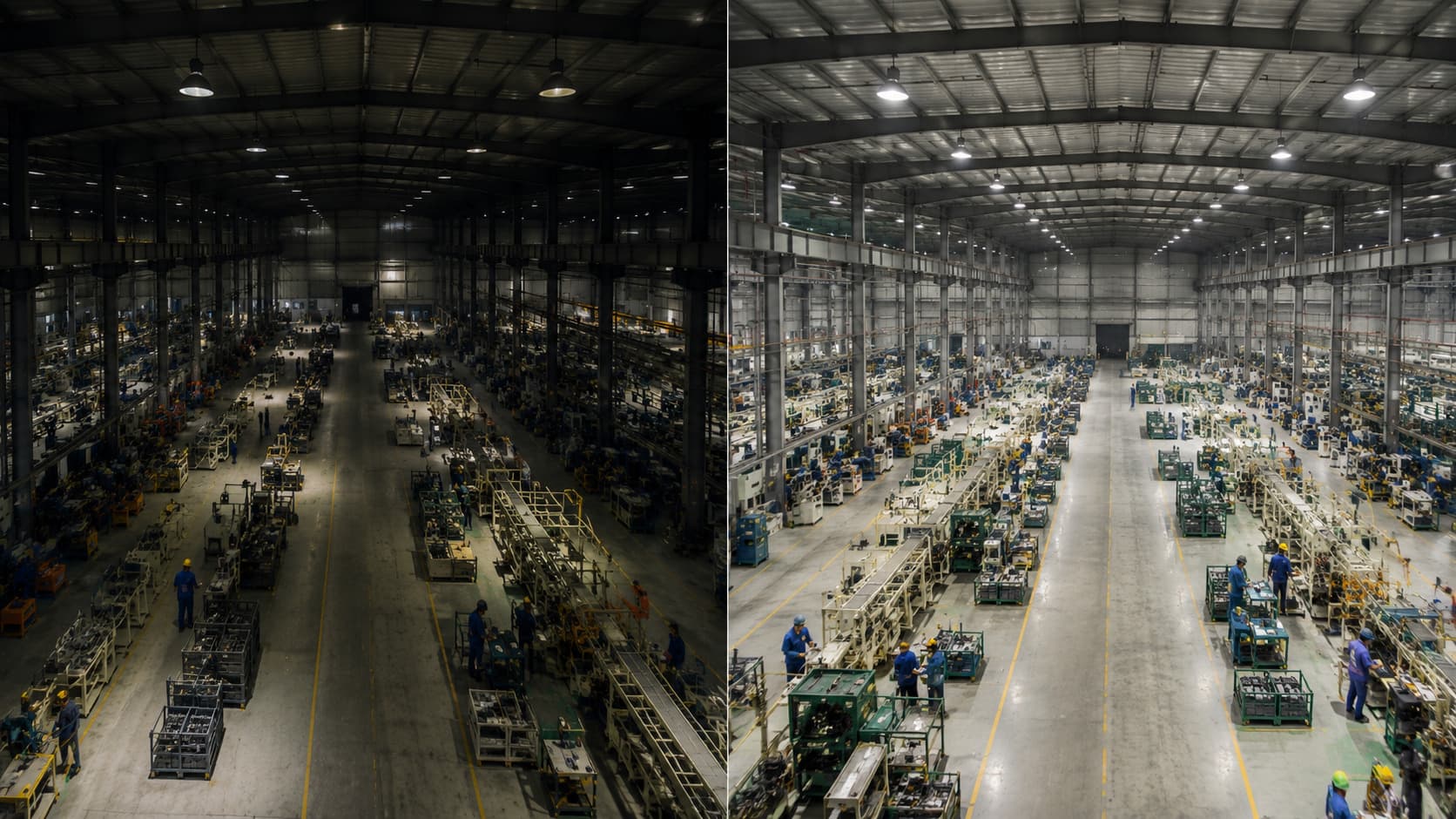 The same LED High Bay luminaire can deliver completely different lighting performance depending on how it is arranged within the facility.