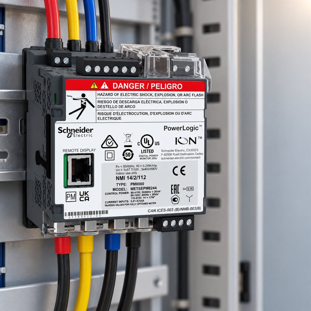 Đồng hồ chất lượng điện PM8244 lắp ray, màn hình rời Schneider đã lắp đặt trong nhà