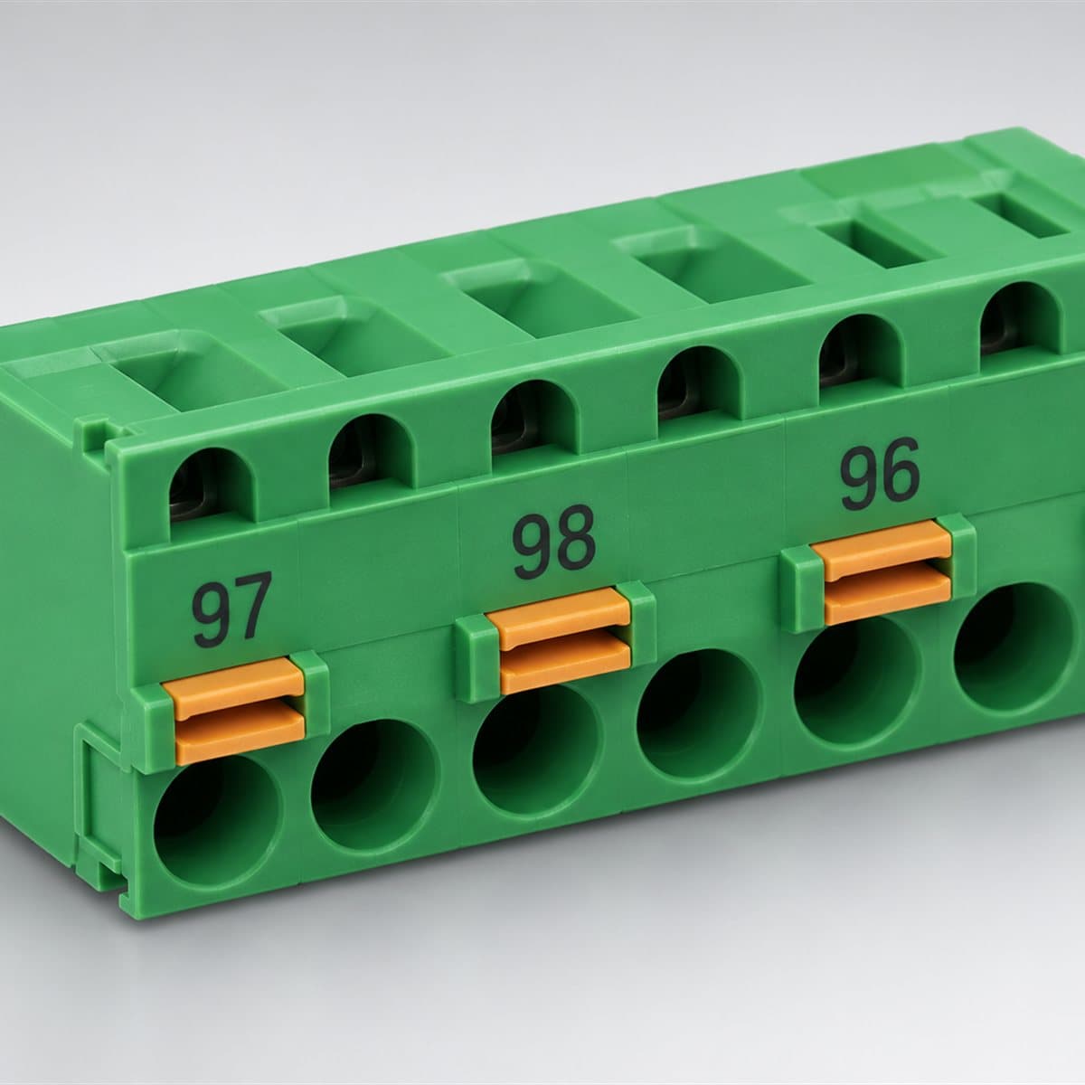 Bộ chuyển đấu nối push-in TeSys Giga Schneider chụp góc nghiêng 3/4, thấy rõ mặt và cạnh bên