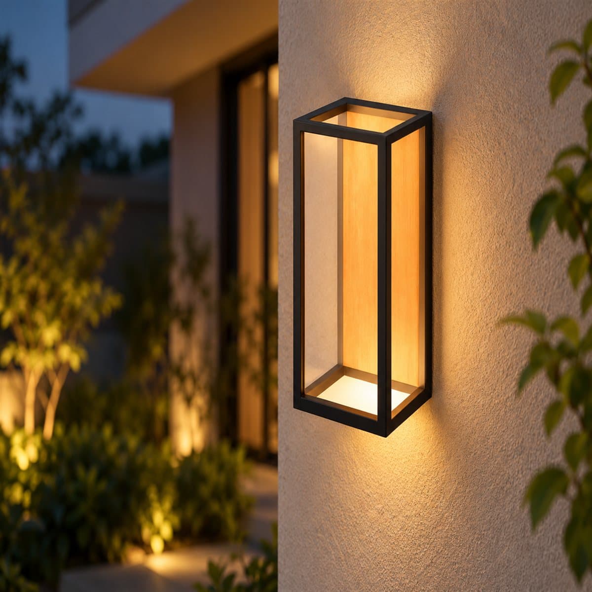 Đèn gắn tường ngoài trời LED NBL3062WD Panasonic đã lắp đặt, đang chiếu sáng