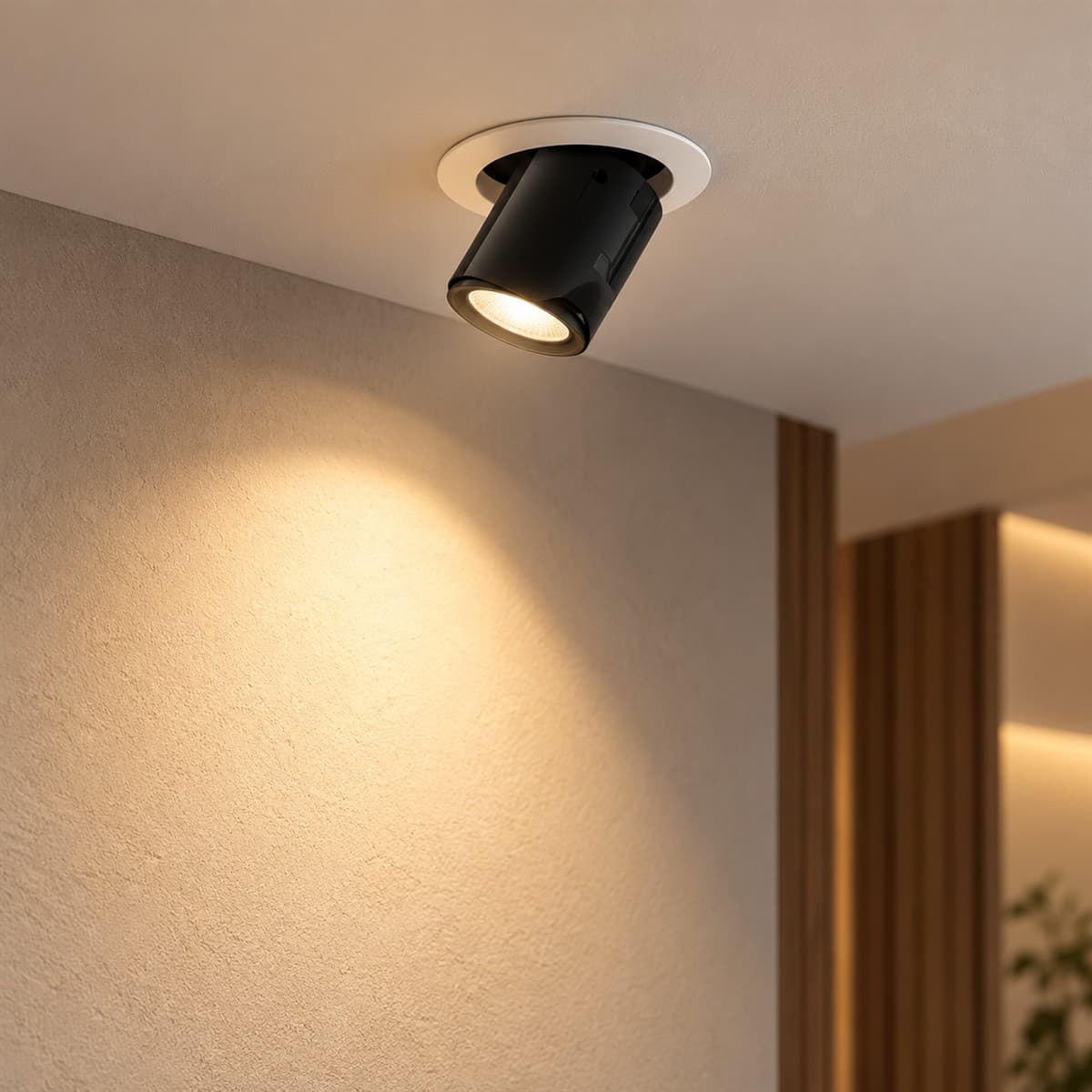 Đèn Spotlight âm trần chỉnh hướng Lumi 2025 đã lắp đặt, đang chiếu sáng