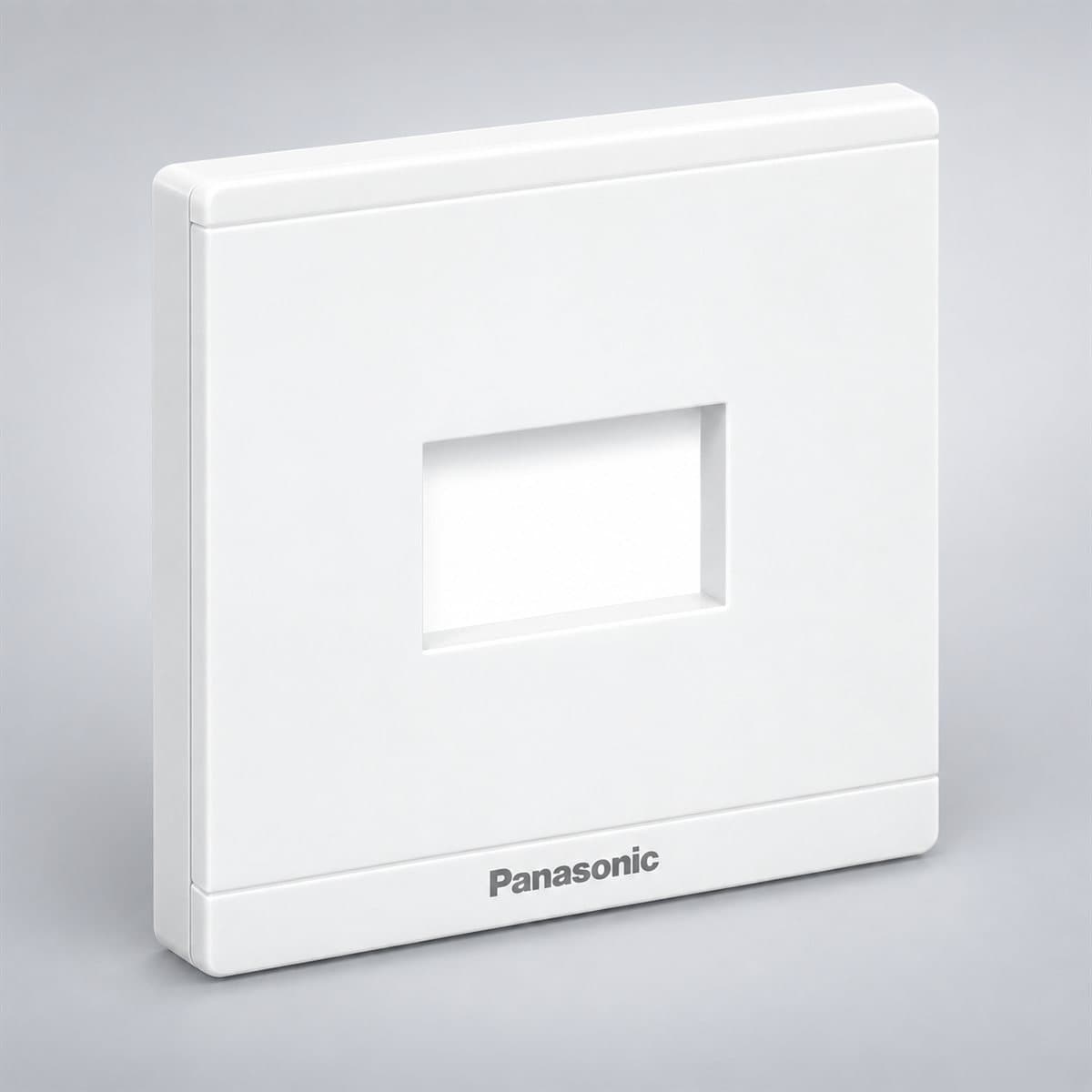 Mặt vuông dùng cho 1 thiết bị Moderva Panasonic chụp góc nghiêng 3/4, thấy rõ mặt và cạnh bên