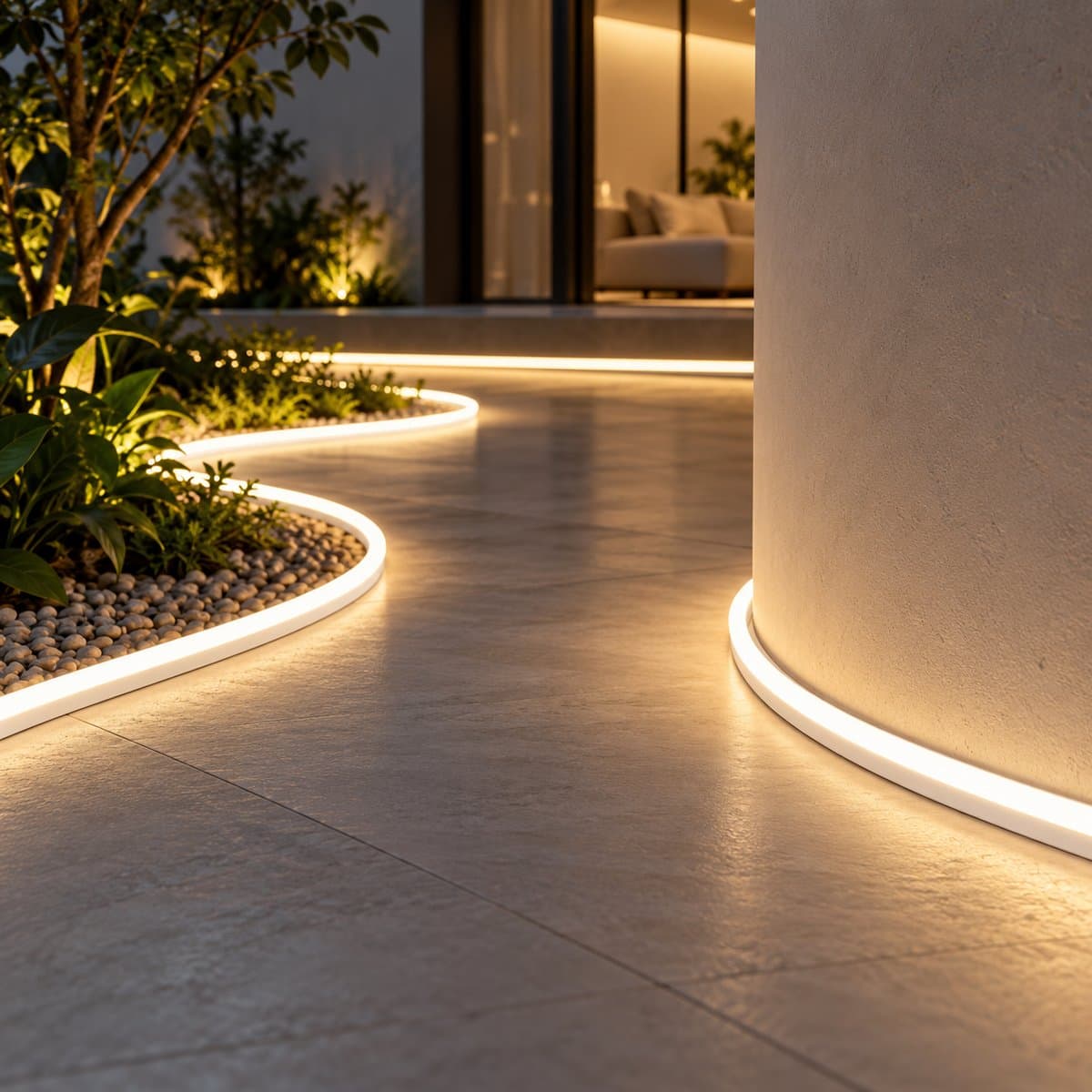 Đèn LED dây neon DC24V Panasonic đã lắp đặt, đang chiếu sáng