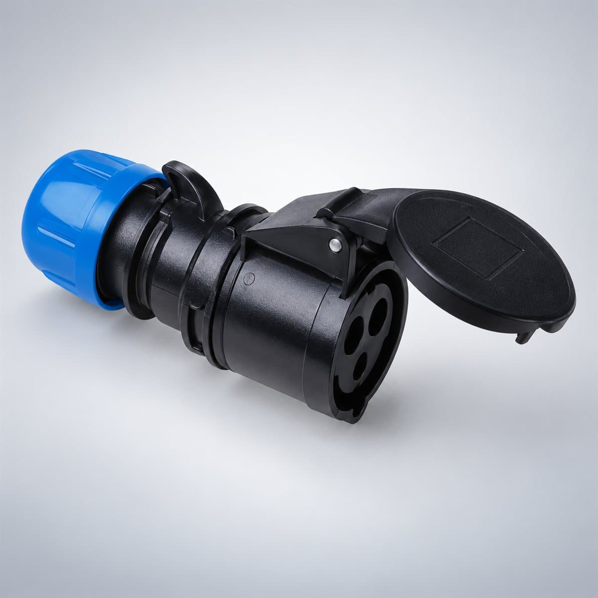 Ổ cắm nối loại không kín nước PCE Panasonic chụp góc nghiêng 3/4, thấy rõ mặt và cạnh bên