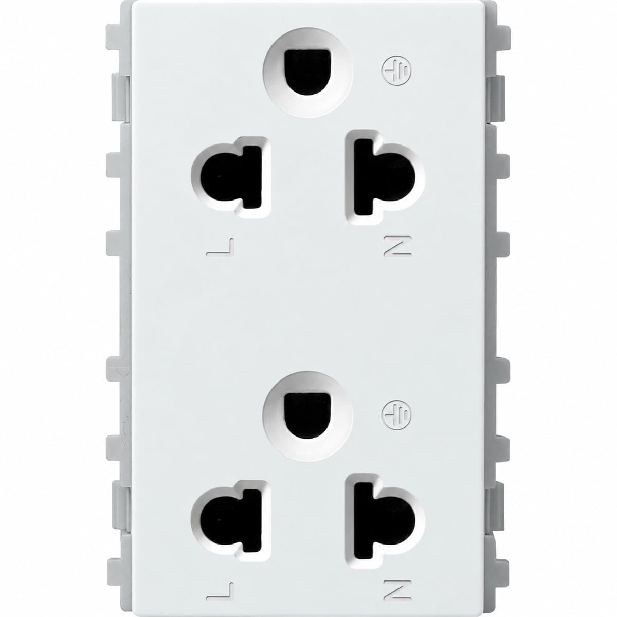 Ổ cắm đôi 3 chấu ZENcelo A Schneider trên nền trắng, ảnh sản phẩm chính diện