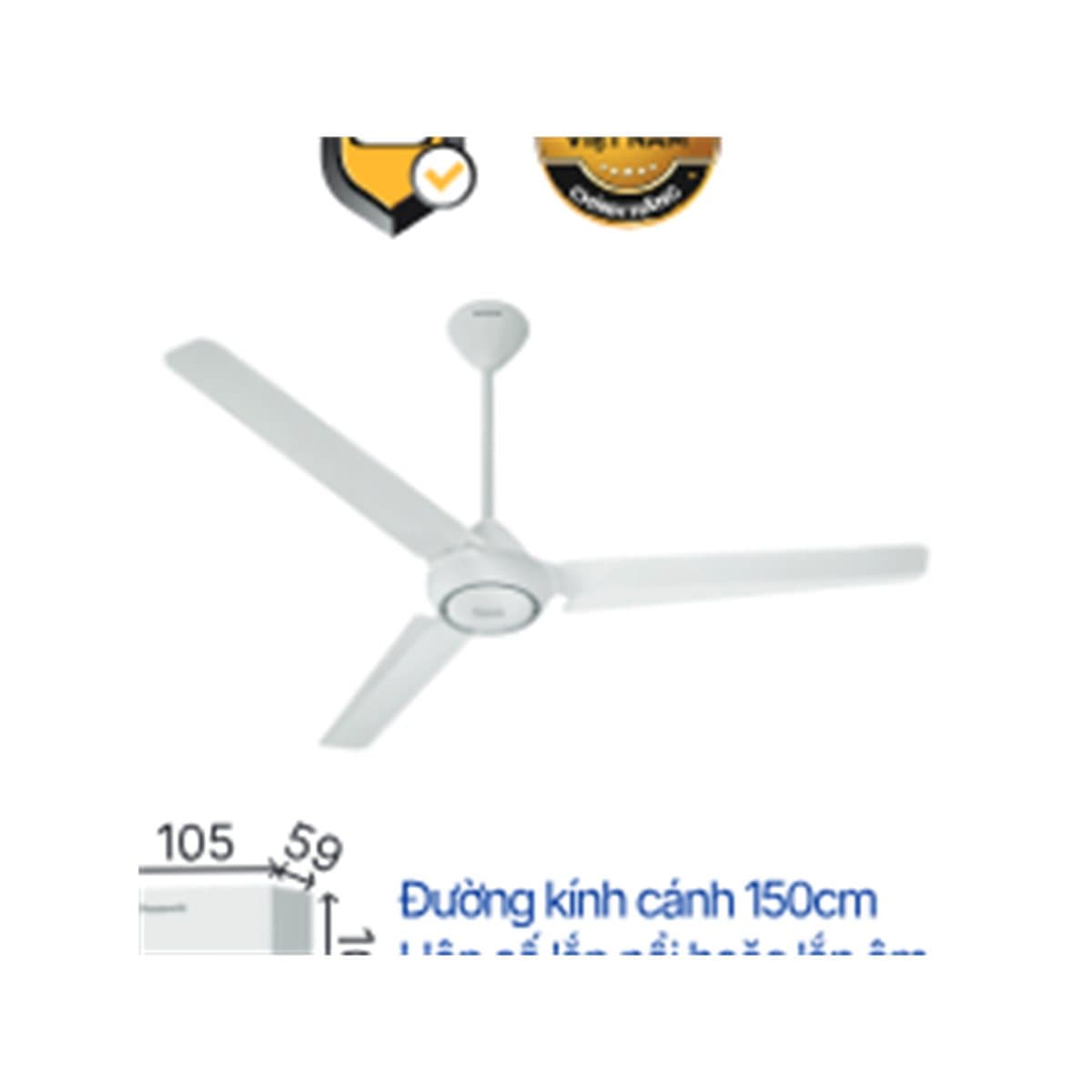 Quạt trần F-60FV2 Panasonic trên nền trắng, ảnh sản phẩm chính diện