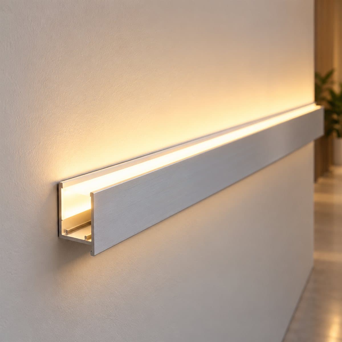 Nẹp nhôm gắn tường LED dây neon DC24V Panasonic đã lắp đặt, đang chiếu sáng