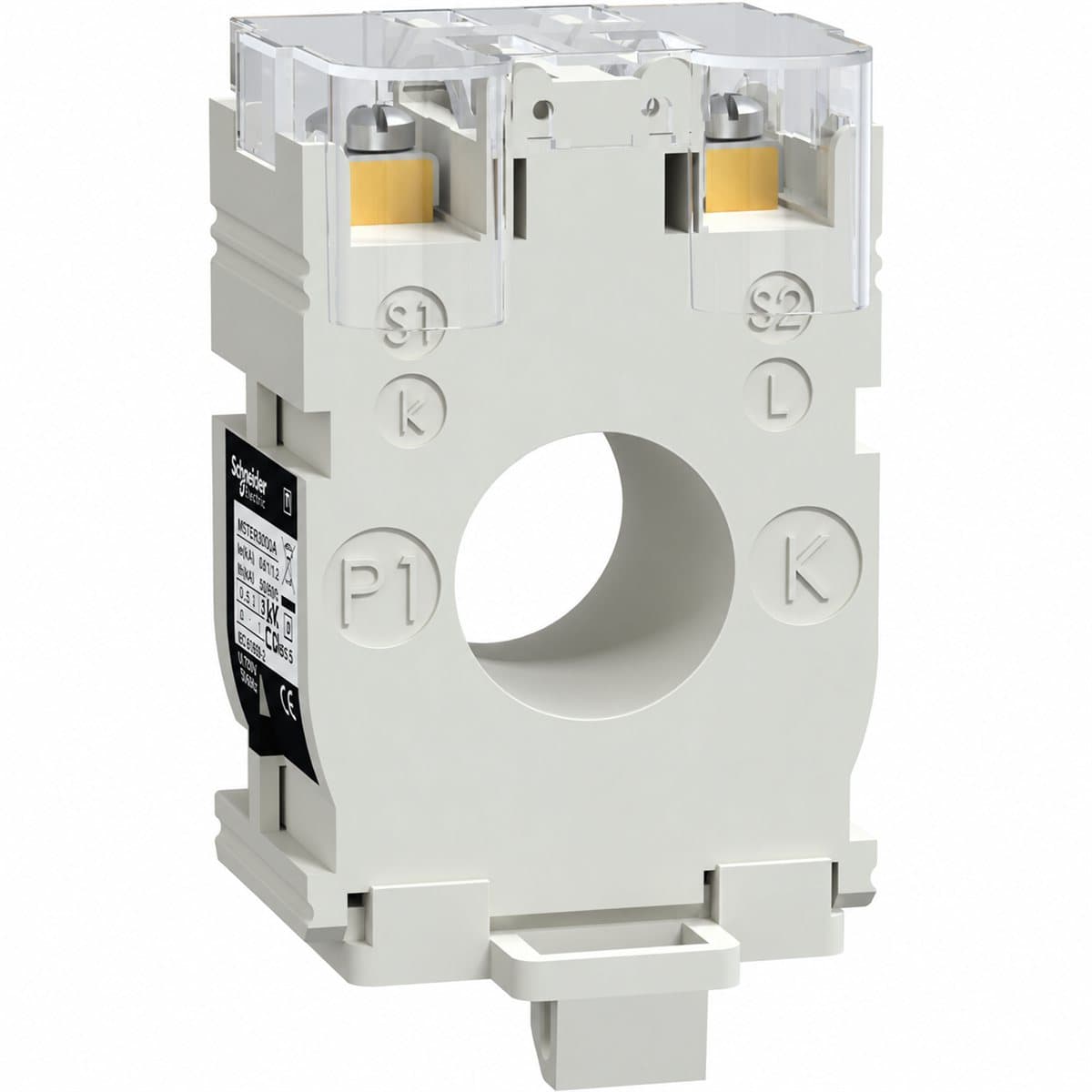 Máy biến dòng Ip/5A Type C (cáp) Schneider trên nền trắng, ảnh sản phẩm chính diện