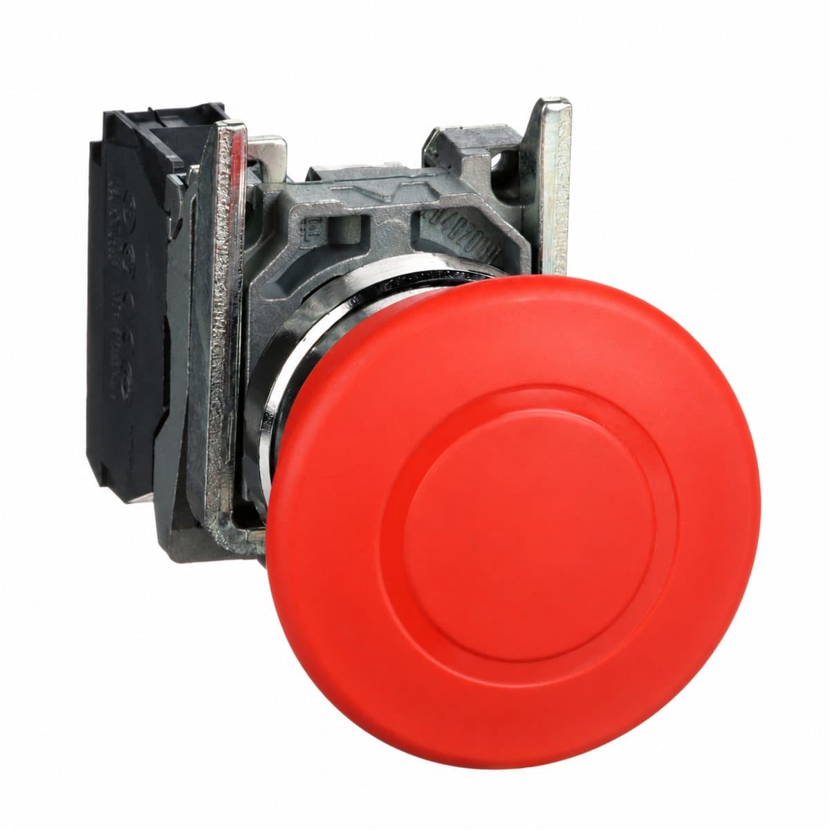 Nút dừng khẩn nhấn-kéo nhả trọn bộ Harmony XB4 Schneider trên nền trắng, ảnh sản phẩm chính diện