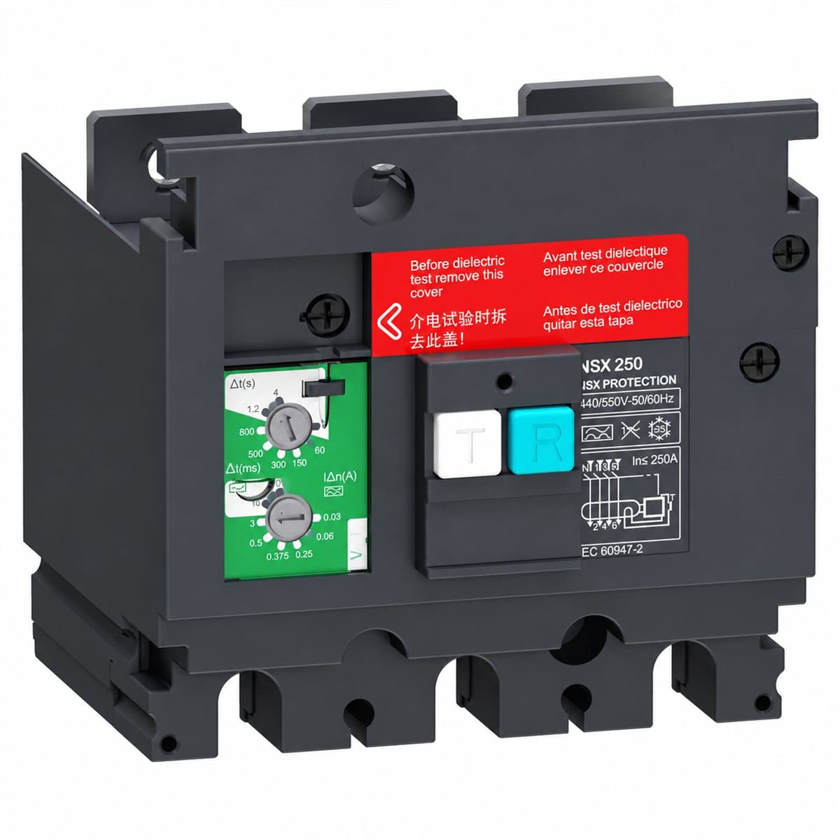 Mô-đun Vigi cho MCCB ComPacT NSX Schneider trên nền trắng, ảnh sản phẩm chính diện