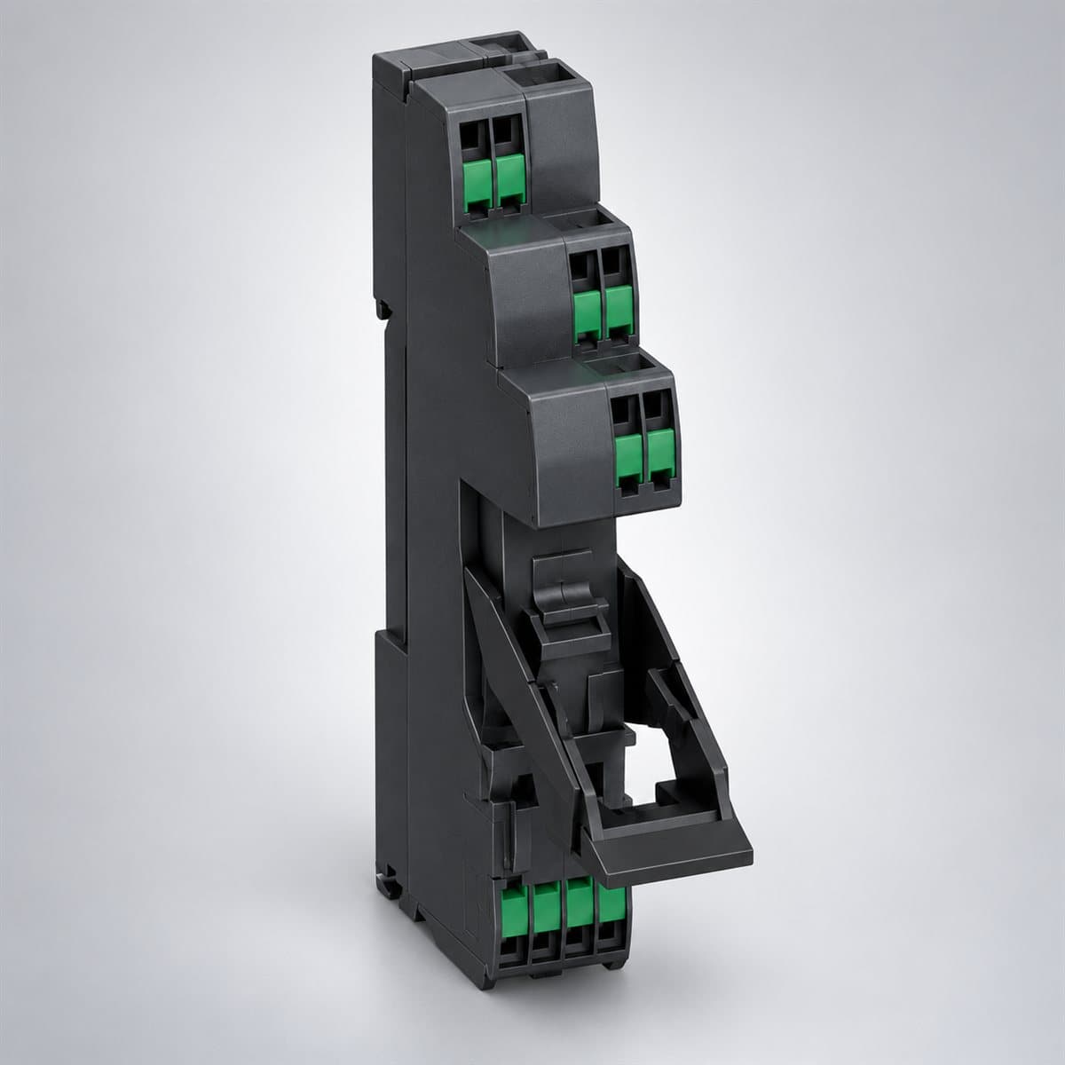 Rơ le giao tiếp Harmony RXG Schneider chụp góc nghiêng 3/4, thấy rõ mặt và cạnh bên