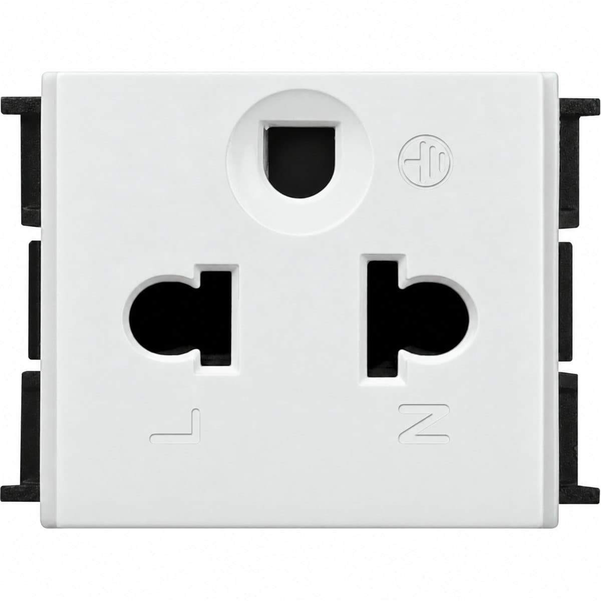 Ổ cắm đơn 3 chấu S-Flexi size M Schneider trên nền trắng, ảnh sản phẩm chính diện
