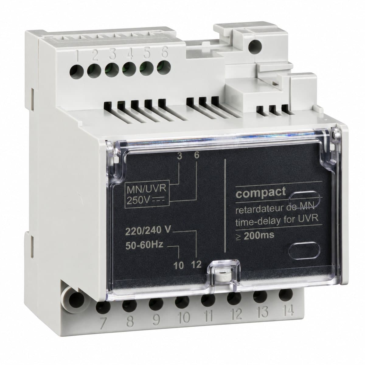 Cuộn bảo vệ thấp áp (MN) trễ thời gian cho MCCB ComPacT NSX Schneider trên nền trắng, ảnh sản phẩm chính diện
