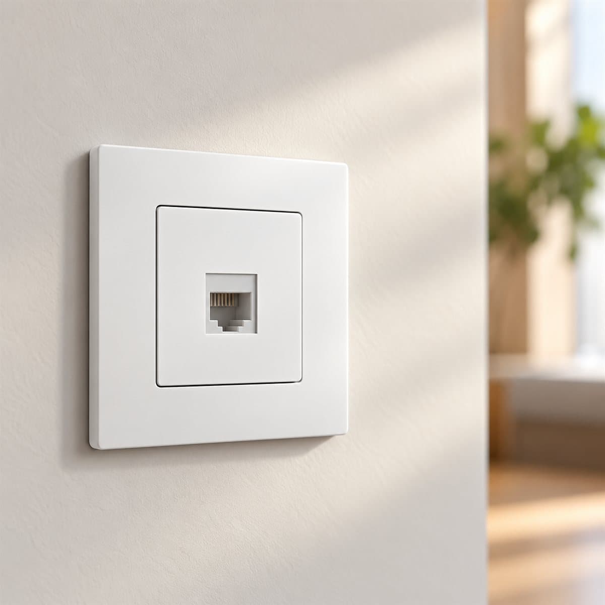 Ổ cắm mạng cat5e đơn Mallia Senses Legrand đã lắp đặt trong nhà